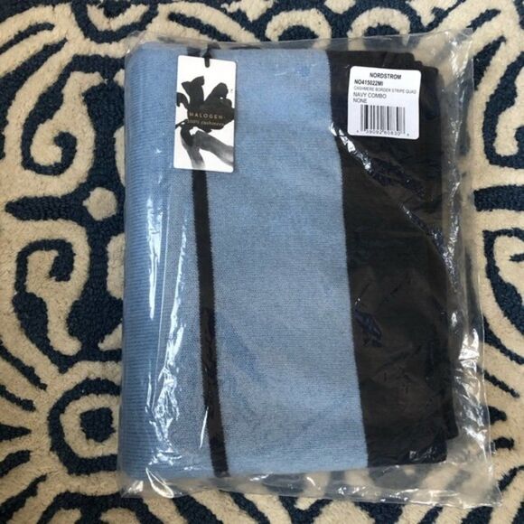 Halogen 100% Cashmere Stripe Wrap Shawl Scarf, Blue/Black Luxury Cashmere NWT‎ - Picture 10 of 11